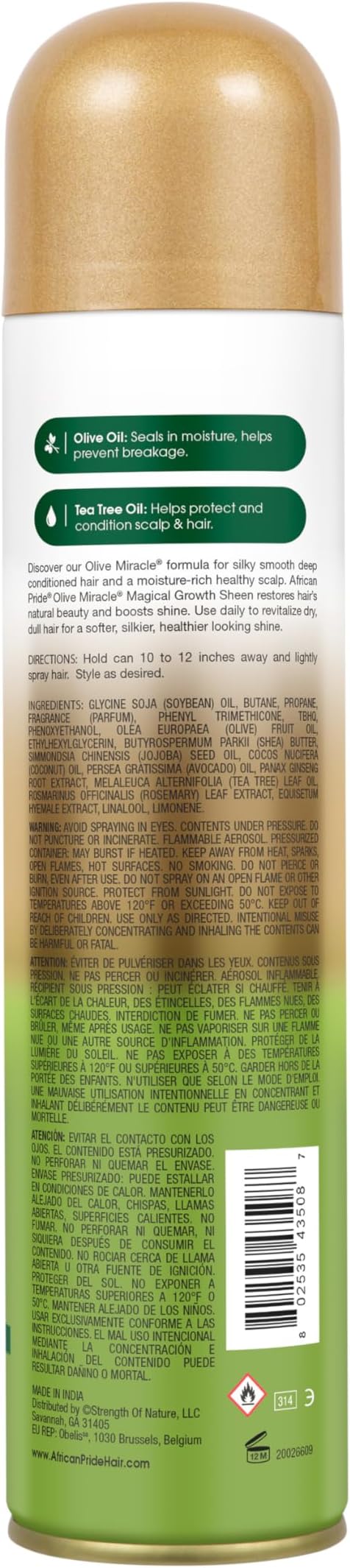 African Pride Olive Miracle Magical Growth Sheen Spray 226g/8oz