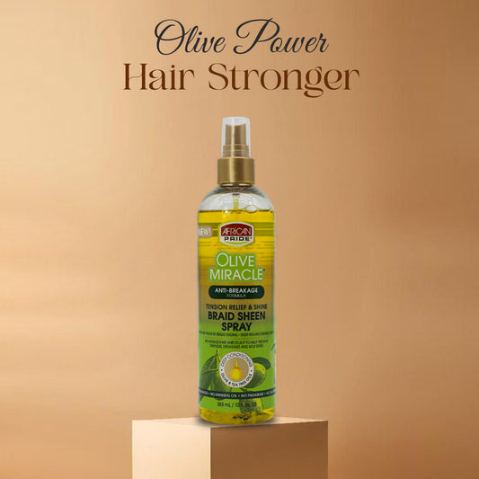 African Pride Olive Miracle Anti Breakage Formula Braid Sheen Spray