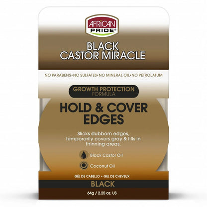 African Pride Black Castor Miracle Hold & Cover Edges 64g/2.25oz