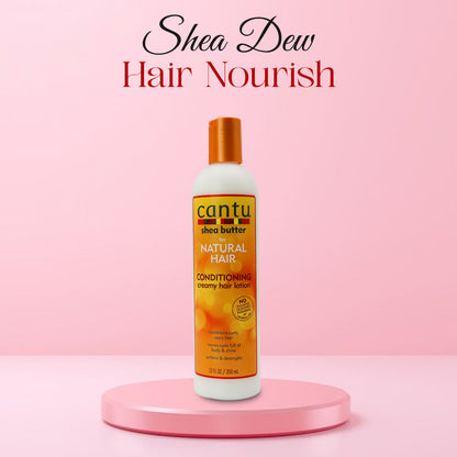 Cantu hair nourish product on a pink platform with a pink background
