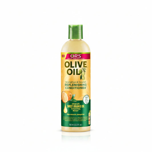 OR'S Olive Oil Replenishing Conditioner bottle with green cap and yellow label.