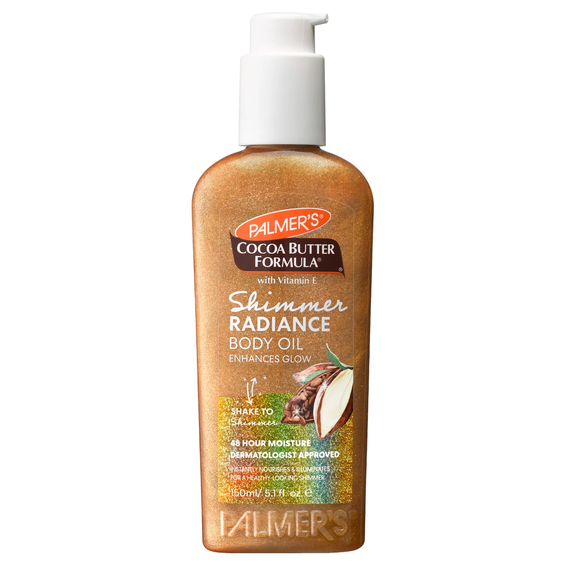 Palmer's Cocoa Butter Formula Shimmer Radiance Body Oil bottle on a white background